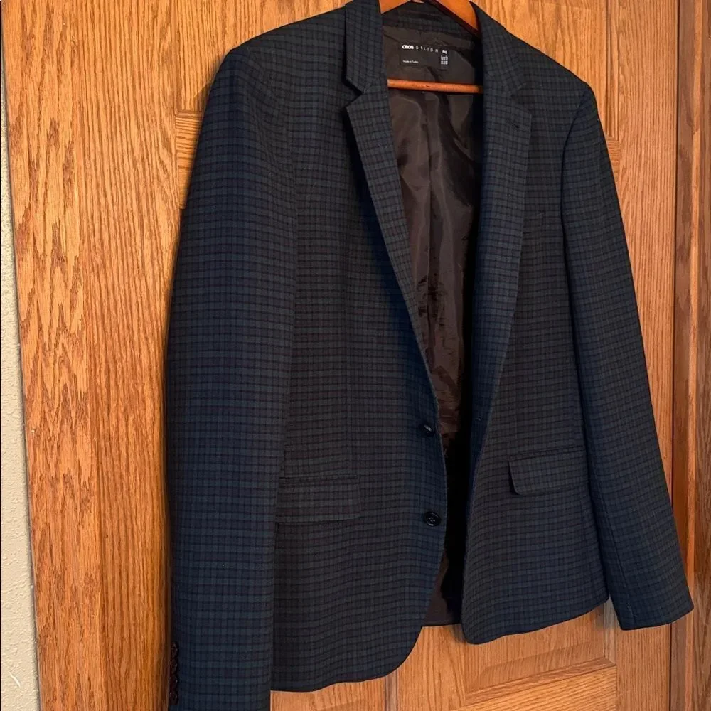 ASOS DESIGN Blackwatch Plaid Blazer Navy Green Tartan Check